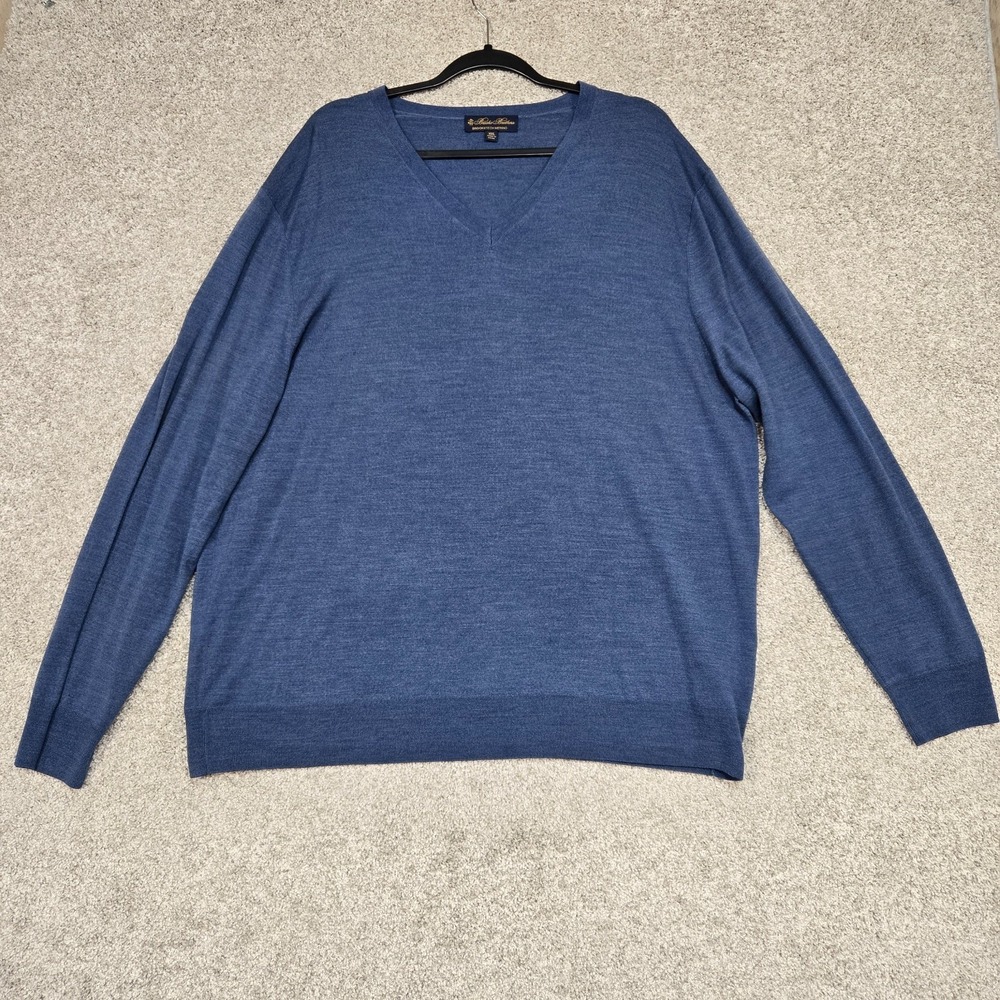 Brooks Brothers Sweater Men 2XL Blue V-Neck Merino Wool lightweight brookstretch
